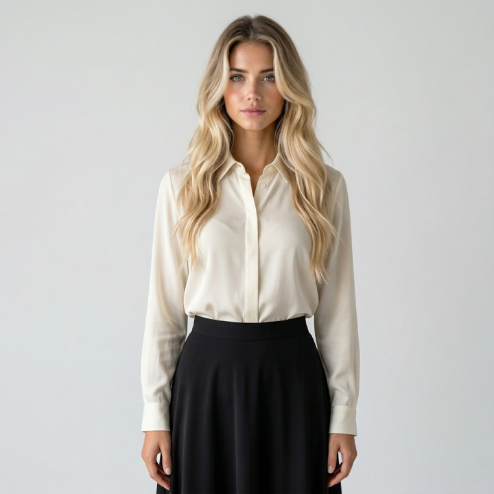 White plain long-sleeve silk shirt